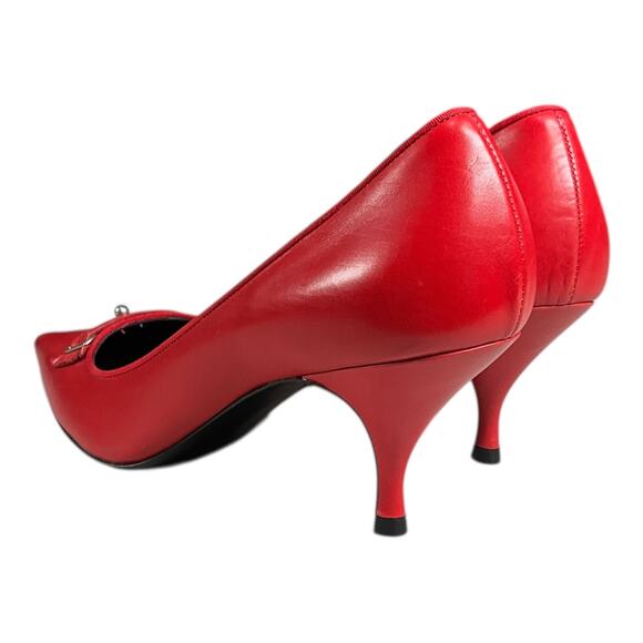 Marc Jacobs Red Leather Heels Size 8 Made in Italy Silver Accent Vintage Style - Picture 3 of 16